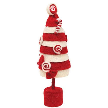 Felted Red Wht Striped Tree Ornament - The Fox Decor